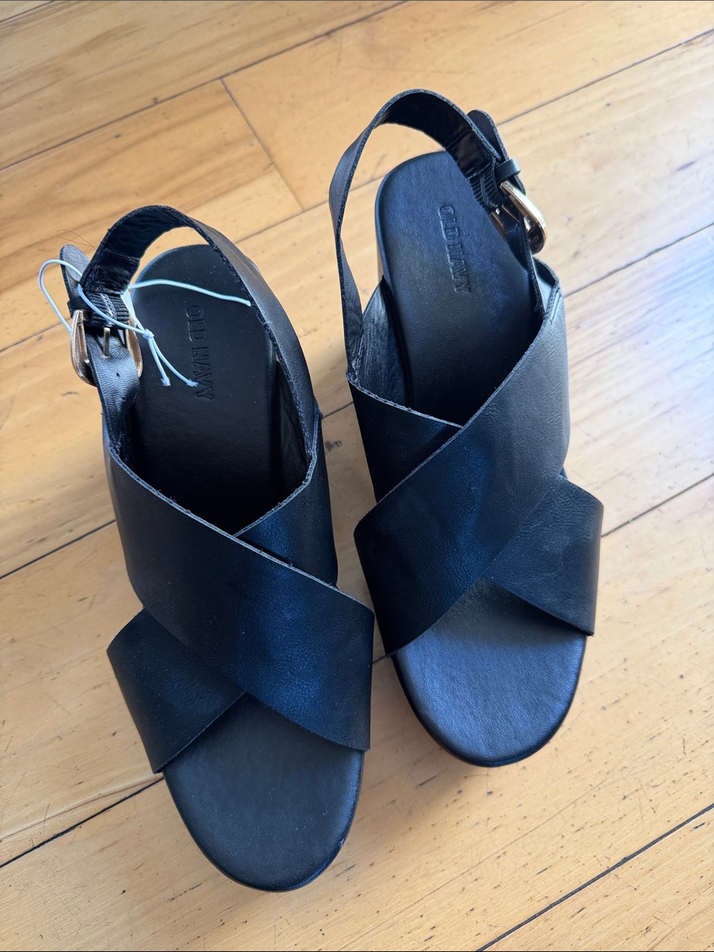 NWT Old Navy Black Crisscross Slingback Wedge Sandals